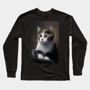 grey and white cat looking off in the distance - CGI style Long Sleeve T-Shirt